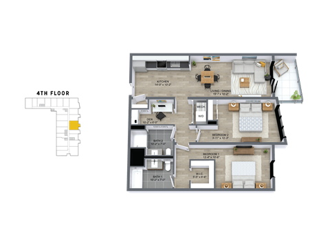 Floor plan for 2 beds, 2 baths, 1189 sqft